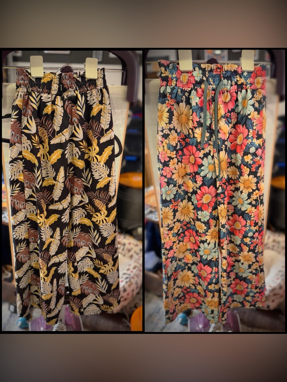 2 Pair Amazon Girls' Casual Elastic-Waist Printed Pants - Black & Multicolor